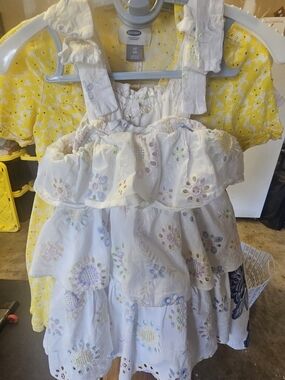 Truly Me White Eyelet Tiered Dress with Pastel Floral Embroidery